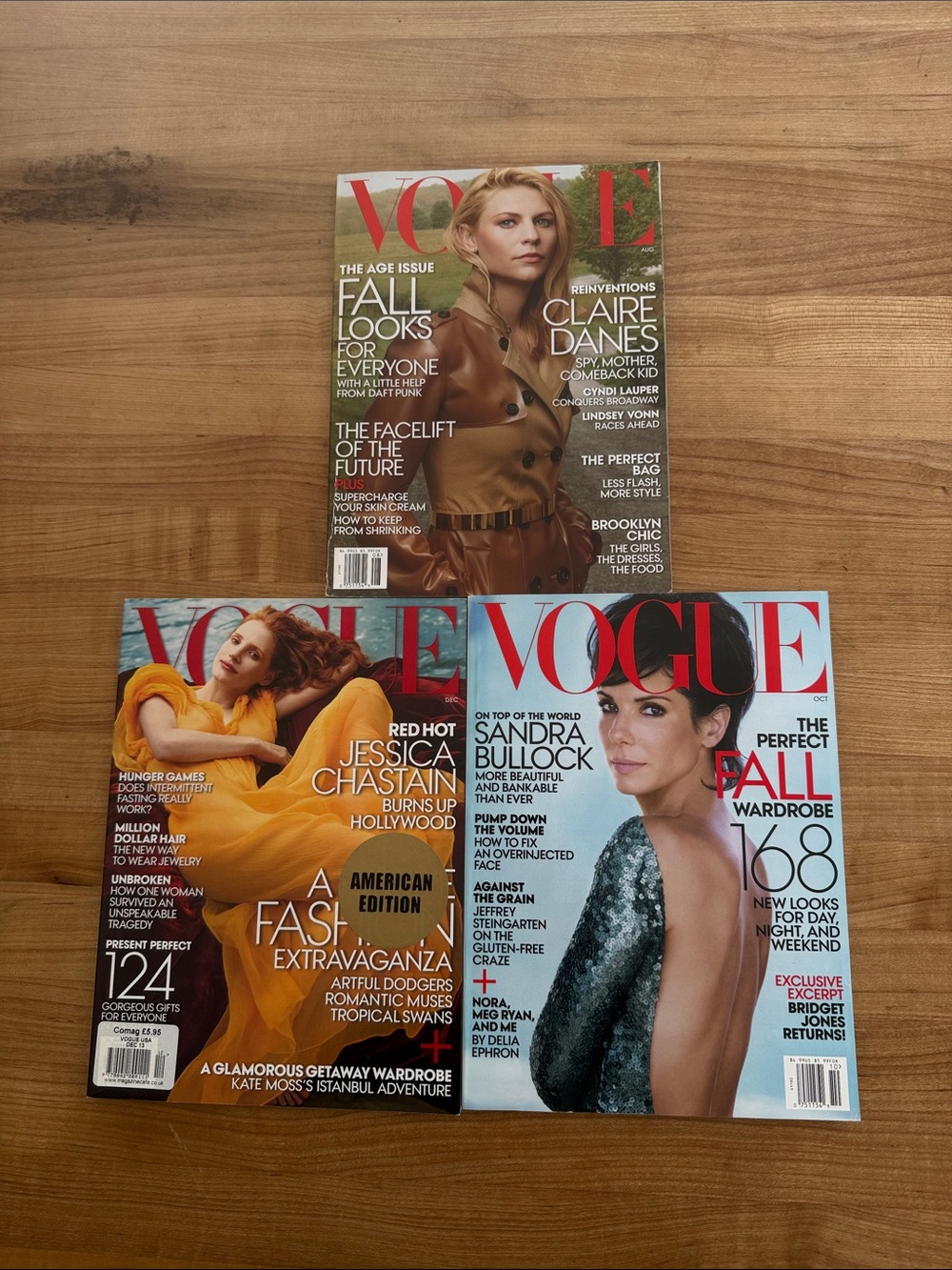 Vogue Magazine Lot - Claire Danes, Jessica Chastain & Sandra Bullock Covers 2013